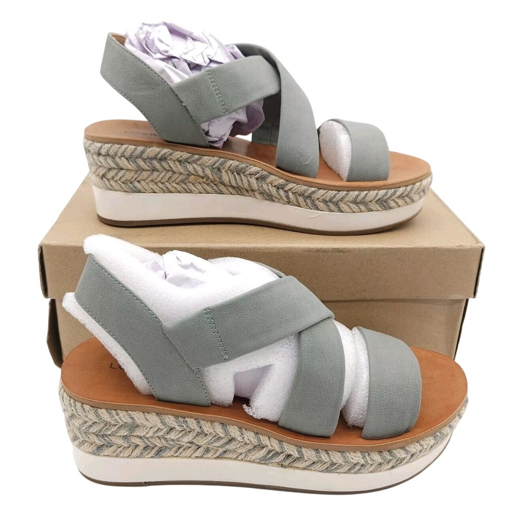 Lucky Brand Women's 6 Cloud Gray Johannas Platform Sandals Wedge Espadrille Boho